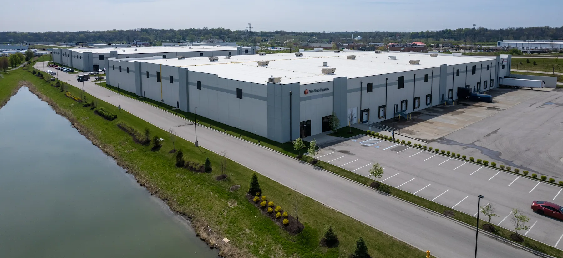 Ariel view of a large WeShip warehouse facility
