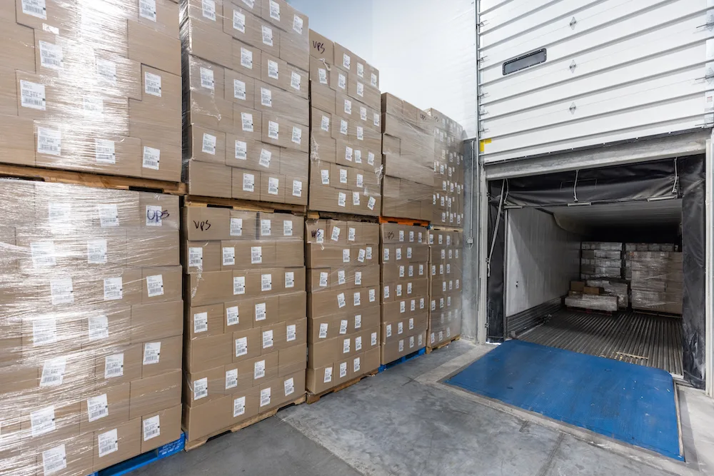 Loading dock with boxes ready to be placed in trailer.