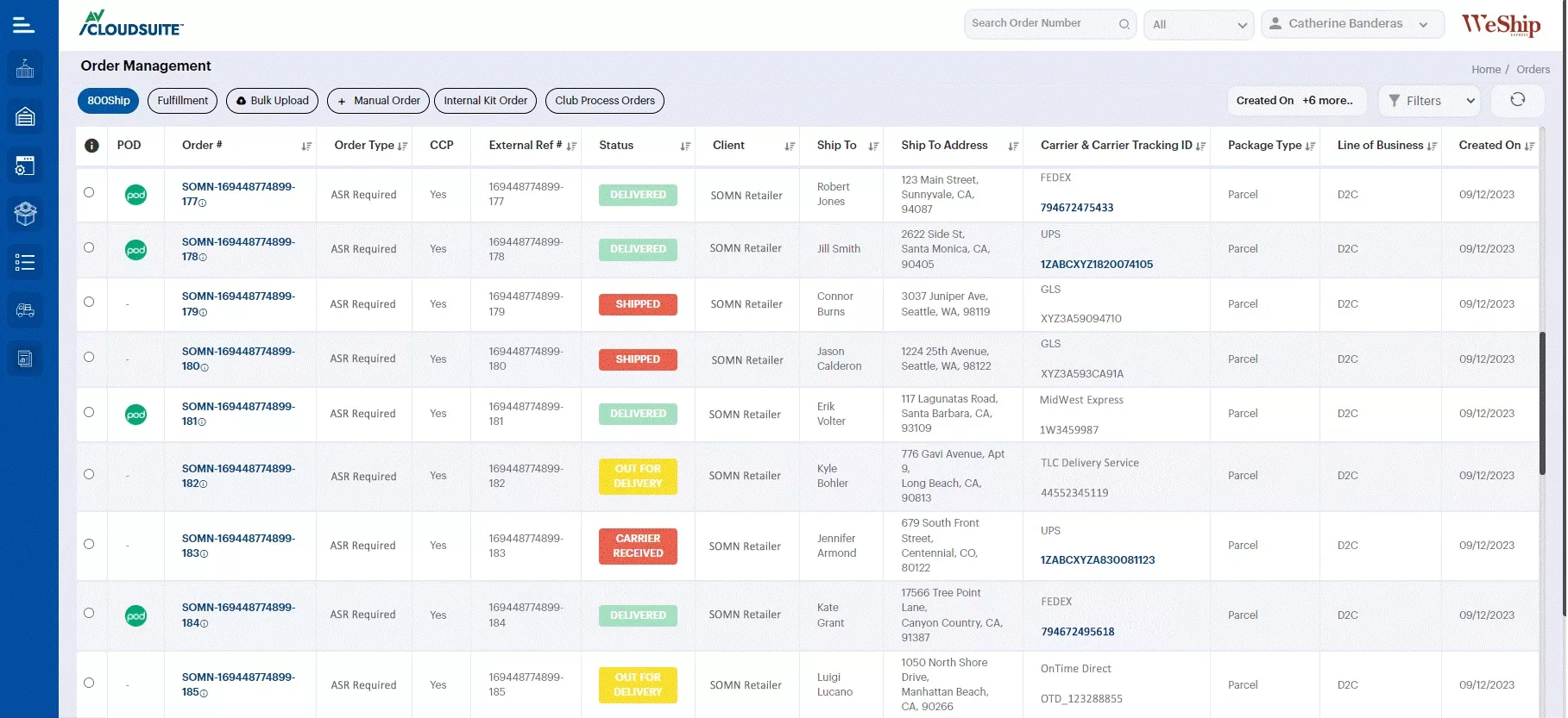 WeShip Dashboard displaying various order management data