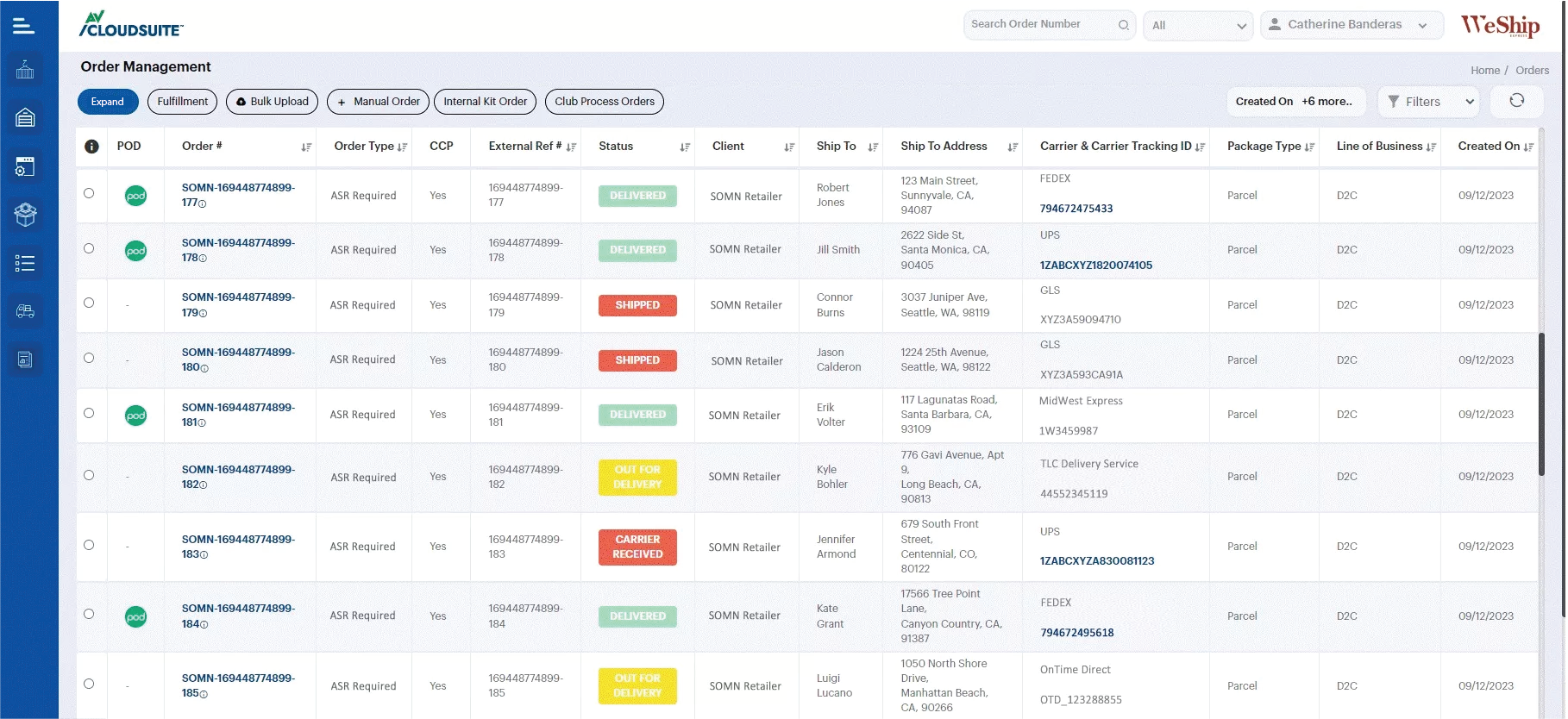 WeShip Dashboard displaying various order management data